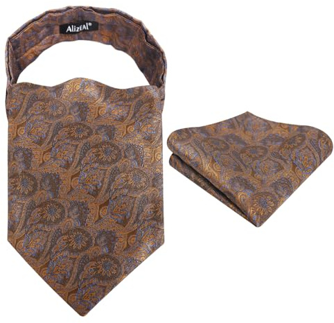 Alizeal Ascot Ensemble cravate pour homme Motif floral rétro pour banquet et carré de poche