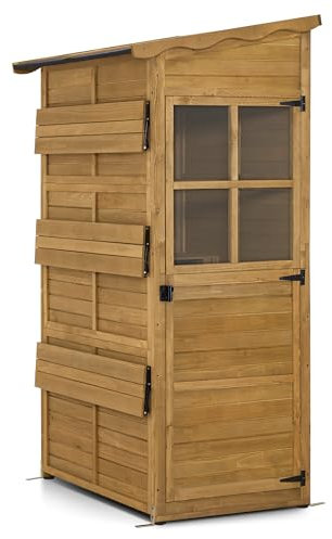 M MCombo Armoire de Jardin en Bois, abri de Jardin résistant aux intempéries, étanche à l'eau, pour l'extérieur Balcon terrasse, Armoire de Rangement avec étagère réglable 86×120×201 cm (Nature)