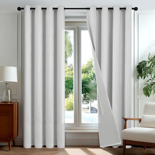 Deconovo Full Blackout Curtains Double-sided Faux Linen Look Thermal Insulated Blackout Eyelet Curtains for Living Room, W66 x L72 Inch Greyish White Two Panels