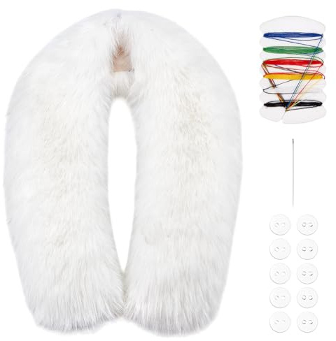PH PandaHall Col Fausse Fourrure Laine Artificielle Garniture Capuche Remplacement Écharpe Châle Peluche Colliers Garniture avec Bouton Aiguille et Fil pour Femmes Manteau Hiver Costume 88x22cm