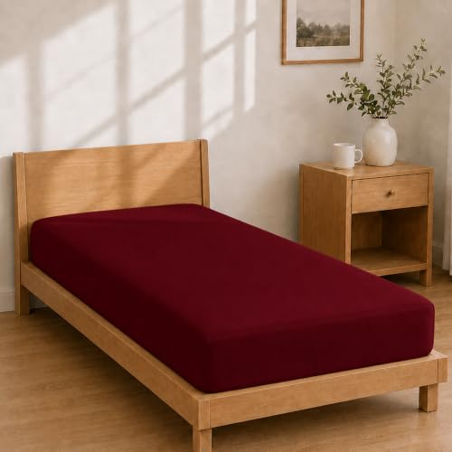 Sábana Bajera Ajustable Microfibra 120x190+25 - Burdeos