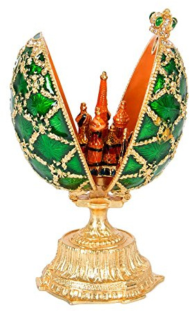 QIFU Hand Painted Enameled Green Easter Egg Style Decorative Hinged Jewelry Trinket Box Unique Gift for Family