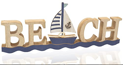 B2S BACK2SEASON Holz Aufsteller Beach Sommer Strand Schriftzug stehend blau Raumdeko Dekoration B=26 cm