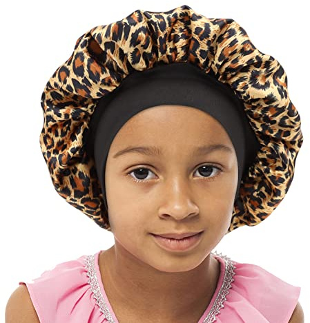 SENGTERM Satin Bonnet de Sommeil Elastique a Large Bande pour Dormir Bonnet Chapeau Soin des Cheveux pour Enfants Enfants