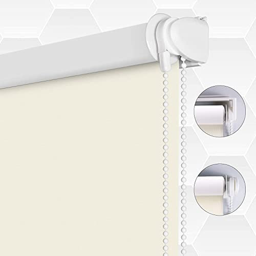 SMONTER 100% Blackout Waterproof Fabric Window Roller Shades Blind, Thermal Insulated,UV Protection,for Bedrooms,Living Room,Bathroom,The Office, Easy to Install 56CM W x 200CM L(Beige)