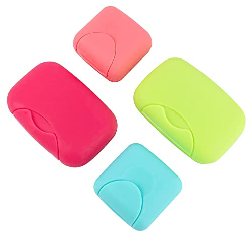 AUEAR, 4 Pack Candy Color Portable Soap Box Holder Plastic Case Travel Dish Container with Lid for Home Bathroom Hiking Outdoor (2 Small & 2 Large)