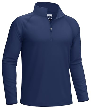 KEFITEVD Mens Long Sleeve Running Tops Summer UPF 50+ Sport Shirts UV Protection Outdoor Tops with 1/4 Zip,Navy Blue,L