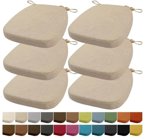 Orumrud 40x38x33CM(3CM Spessore) cuscino per sedia, cuscino per sedia da giardino, lavabile, con cerniera, cinghia (Beige,6 pezzi)