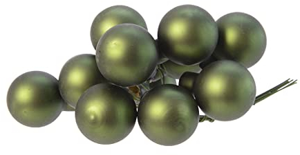 Weihnachtskugeln am Draht Glas 2,5cm x 12 Stück Spiegelbeeren Matt dunkelgrün grün Piniengrün