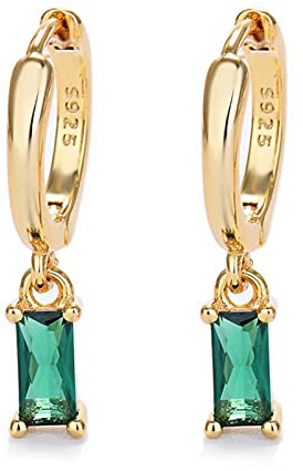 Orecchini creoli in oro da donna con pendente verde, orecchini a cerchio in oro 14 carati, unisex, 2 pezzi, Zircone