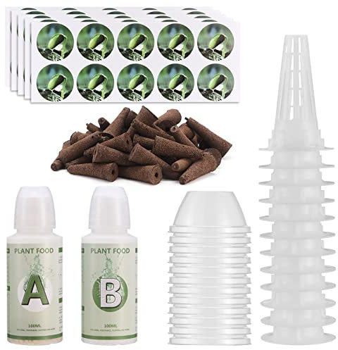 Mokylor Kit di 126 baccelli per piante idroponiche, kit per piante grasse A&B fertilizzare piante solide con 12 cesti di coltivazione, 25 spugne, 12 cupole, 50 etichette per IDOO, QYO, LYKO