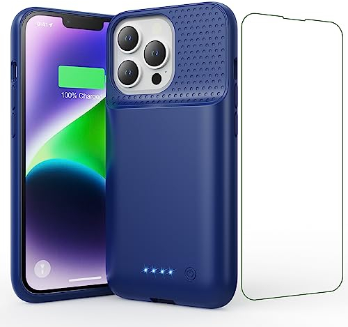 Akkuhülle für iPhone 13/13 Pro/14, 7500mAh Smart Battery Case Zusatzakku Ladehülle, 2023 Neues Tragbare Handyhülle Akku, Abnehmbare Powerbank Hülle Akku Case für iPhone 13/13 Pro/ 14 [6,1''] (blau)