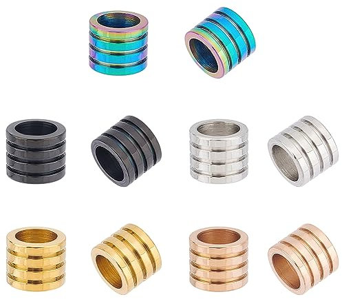 UNICRAFTALE 15 Stück 5 Farben Säulen Abstandsperlen 7mm Loch Gerillte Rohrperlen Edelstahl Große Loch Perlen Metall Haarperlen Zwischenperlen Für Armbänder Halsketten Schmuckherstellung