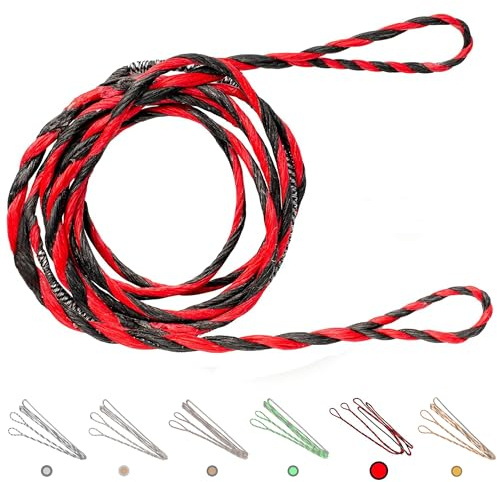 Deerseeker Flemish D97 Bow String Handmade Twist Bowstring 16 Strands 54-70in Fast Flight for Traditional Longbow Recurve Bow Replacement Archery Accessories (Red+Black, AMO 62(Actual Length 58))