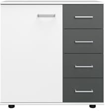 möbelando Kombikommode >Angie< in Weiss + Graphit - 81x83x41cm (BxHxT)