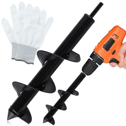 LEONTOOL Foret hélicoïdal de jardin pour plantation de 7,6 x 30,5 cm, foret hélicoïdal et outil de pot de fleurs pour perceuse hexagonale de 0,9 cm, pour creuser des trous de poteau, bulbe, literie,