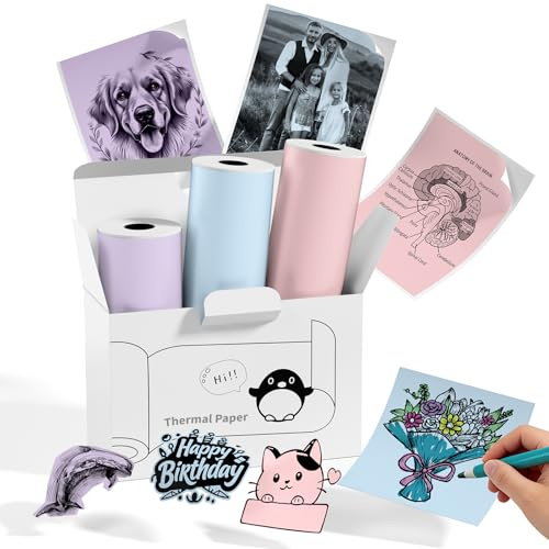 Memoking T02/M02L/Q02E/M02/M02X Papel adhesivo para termica impresora - Rosa/Verde claro/Violeta para mini impresora T02, 50 mm x 3,5 m, 20 años de durabilidad, para notas, fotos, estudios, 3 rollos