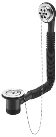 Chrome Round Chain Bath Waste with Overflow - Slotted Design for Efficient Drainage, Durable Brass Body, 700mm Flexible Pipe - Easy Installation, Polished Chrome Finish for Modern Bathrooms