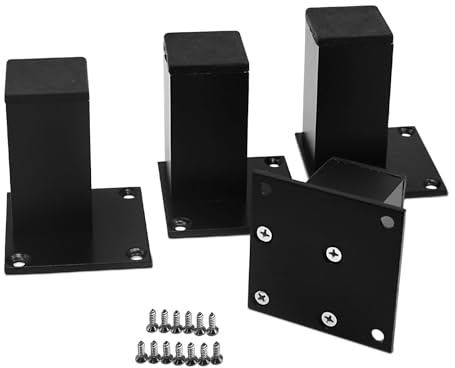 Saim 4Pcs 4inch Metal Furniture Legs, Square Metal Cabinet Support Foot for Sofa，Cabinet, Bookshelf,Bed and Table - Black