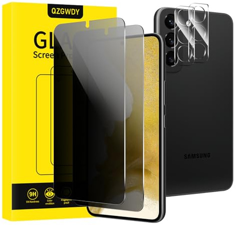 QZGWDY 2 Pezzi per Samsung Galaxy S22 Pellicola Privacy con 2 Pezzi Pellicola Fotocamera, Anti-Spy Vetro Temperato Protezione Schermo Protettivo Film Resistente Durezza 9H Screen Protector