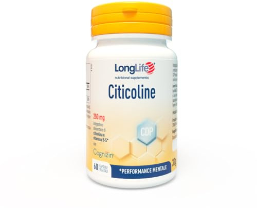 LongLife® Citicoline | Citicolina e acido pantotenico | Cognizin® marchio registrato | Supporto cognitivo e mentale | Memoria e concentrazione | Fino a 2 mesi di trattamento | Vegano e senza glutine