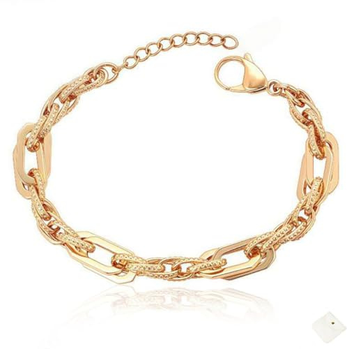 Generico Bracciale Catena Donna Oro 18K – Doppia Maglia Elegante, Regolabile, Look Lusso Quotidiano, Regalo Natale/Festa