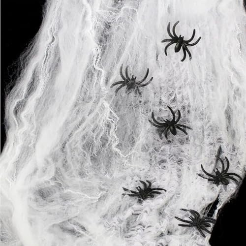 OIXYEY Ragnatela Halloween con 40 Ragni, Decorazione Casa Spaventosa, Kit Completo per Feste, Decorazioni Estensibili per Interni ed Esterni, Set 100g per Atmosfera Horror Professionale.