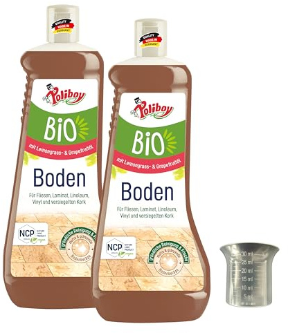 POLIBOY Boden Reiniger - Universalreiniger für Bodenbeläge wie Fliesen, Laminat und Vinyl – Streifenfreie, gründliche Reinigung mit frische Duft - 2x 1 L - inkl. Dosierbecher