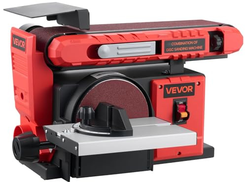 VEVOR Levigatrice a Disco da 152,4 mm Levigatrice a Nastro 101,6 x 914,4 mm da 400 W con Piano di Lavoro Regolabile 0 a 45° Porta di Raccolta Polvere per Lavorazione del Legno, Fai da te