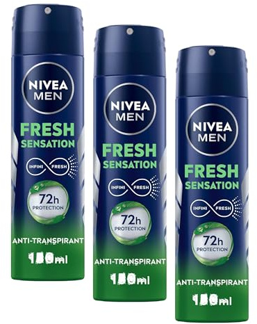 NIVEA MEN Déodorant Spray Fresh Sensation (1 x 150 ML), Déodorant Homme fraîcheur 72 h, Anti-Transpirant parfumé Longue durée à la Formule INFINIFRESH Unique (Lot de 3)