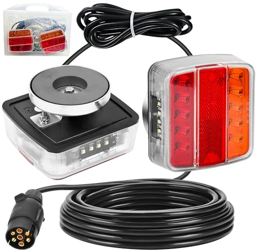 DARKGUARD LED Magnetic Trailer Tail Lights Kit 12V/24V - 7 Pin Plug, 7.5m/24.6ft Cable & Portable Packing Box, 5 Functions (Turn/Brake/Tail/License Plate/Reflector), ECE IP67 Approved for Caravans
