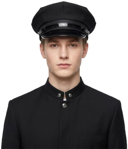 Adult Captain Yacht Hat Navy Sailor Cap with Gold Embroidered Anchor, Unisex Marine Skipper Costume Cap, Pilot Style Fancy Dress Chauffeur Hat for Halloween Parties & Events