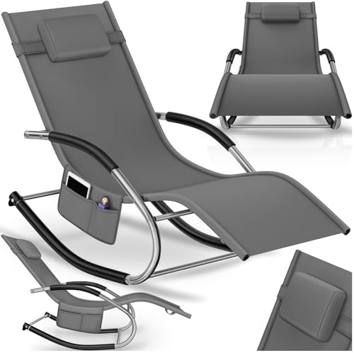 tectake® Tumbona Sol Exterior con Almohada, Tumbonas Piscina con Bolsillo Lateral, Resistente al Agua y Tejido Transpirable, Capacidad de Carga: 120kg, Sillas de Terraza - Gris