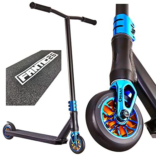 Chilli Pro Scooter Reaper Stunt-Scooter 110mm Ocean Neochrome Blau + F26 Sticker + Fantic26 Team Griptape