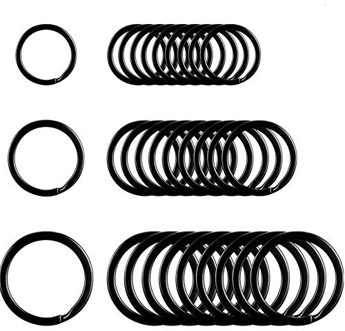 Outus 30 Pcs Key Rings, Black, 3/4 Inch, 1 Inch and 1.25 Inches