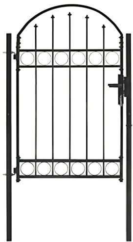 vidaXL Cancello Recinzione ad Arco Pedonale Antiruggine Robusto con Serratura e Montanti Recinto Giardino in Acciaio 100x150 cm Nero