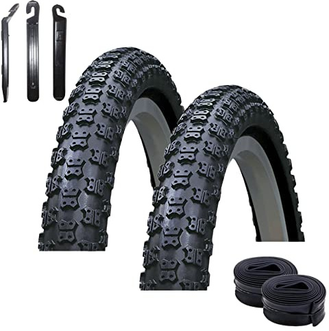2 x Roverstone 20 Fahrradreifen Fahrradmantel Schwarz 54-406 (20 x 2,125) + 2 passende Schläuche AV inkl. 3 Reifenheber