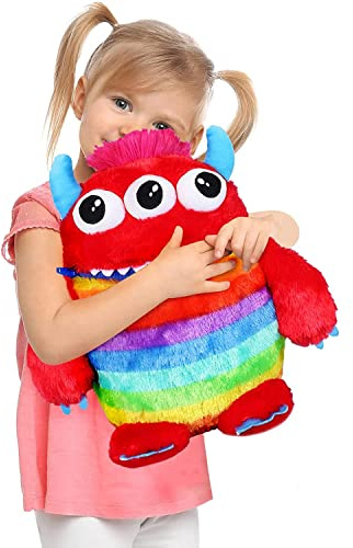 Worry Yummy Monster Childrens Soft Toy - Large 15 (38cm) Soft Cuddly Toy for Kids. Boys & Girls Anxiety, Stress & Fear Reducing Sleep Companion - Red 'Munch'