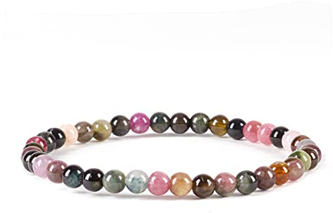 Cherry Tree Collection - Small, Medium, Large Sizes - Gemstone Beaded Bracelets For Women and Men - 4mm Round Beads (Tourmaline, Medium)