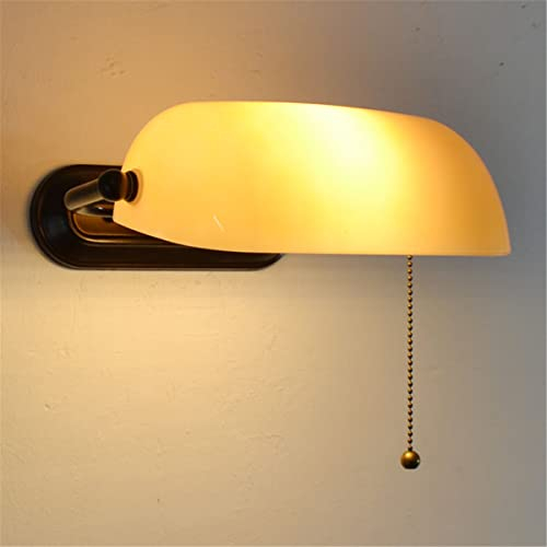 QJUZO Retro Wandleuchte Mit Zugschalter, Banker Lampe Landhausstil Tiffany Wandlampe, Glasmalerei Lampenschirm E27 Wandbeleuchtung Schlafzimmer Nachttischlampe Wohnzimmerlampe Studieren Licht,J
