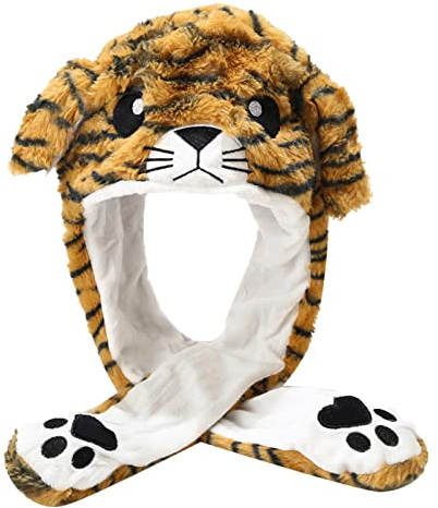 SUNNEE Animal Hat With Moving Ears - Cute Plush Party Hat for Women (Tiger)