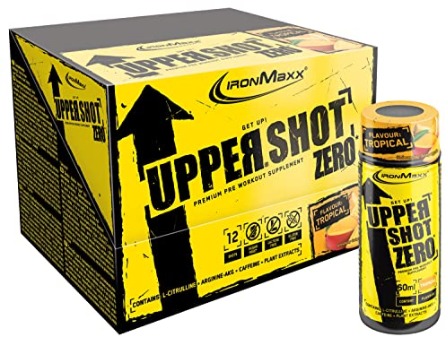 IronMaxx Upper Shot Zero - Tropical 12x60ml | Pre-Workout Shot mit u.a. L-Arginin, L-Citrullin Malat, Taurin und Koffein | Zuckerfrei und in vielen Geschmacksrichtungen