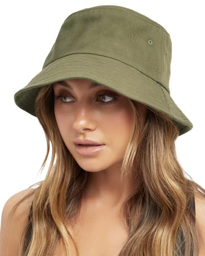 FURTALK Unisex Bucket Hat Mens Womens Sun Hats Vintage Washed Cotton Packable for Travel Fishing Camping Summer Beach, Green, M-L