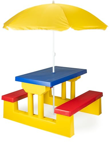 COIL Tavoli per Bambini, Tavoli da Giardino, Tavolo da Picnic per Bambini con Panche e Ombrellone Rimovibile, Tavolo da Gioco, Panchina da Tavolo, Sedia per Bambini, Tavolo, Panchina, Sedia(giallo)