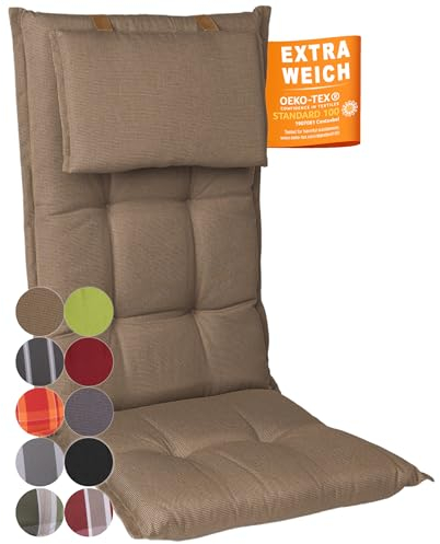 gardisun Gartenstuhlauflagen Hochlehner mit Kopfteil I Extra Dicke Sitzauflagen I Made in Europe I Ideale Polsterauflagen für Hochlehner I Auflagen mit extra hoher Lichtechtheit I 6er Set I Taupe
