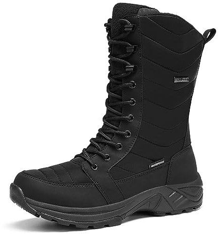 SHULOOK Winterstiefel Damen Wasserdicht Gefüttert Warm Winterschuhe Schneestiefel Reißverschluss rutschfeste Winterboots Hohe für Wandern Arbeiten Camping Stiefel Damen (Schwarz, 40)