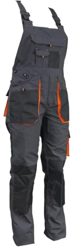 Luckyberg Herren Latzhose, Arbeitshose viel funktionale Taschen. Arbeitslatzhose Herren Größe: 44-62 (DE/NL/SE/PL, Numerisch, 46, Regular, Regular, Standard, Graphit)