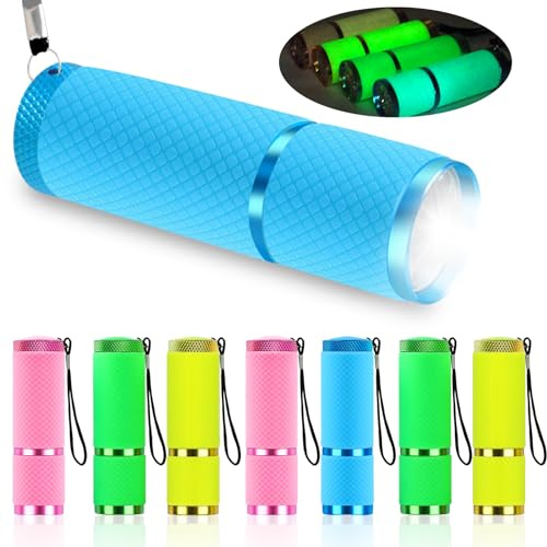 Tulov 8 stycken LED-ficklampor barnset, hög ljusstyrka 9 LED-lampor, minificklampa, barnficklampa, lämplig för födelsedagar, camping, utomhus, vandring (gul och rosa och grön och nlau)