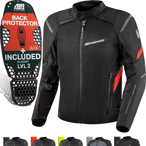 SHIMA RUSH Chaqueta Moto Hombre AIRFORCE Protector Espalda Cazadora Motociclista Chaquetas Protecciones Impermeable Armadura Cazadoras Motoero Invierno (Masculinos, Chaqueta Regular, Rojo, 3XL)