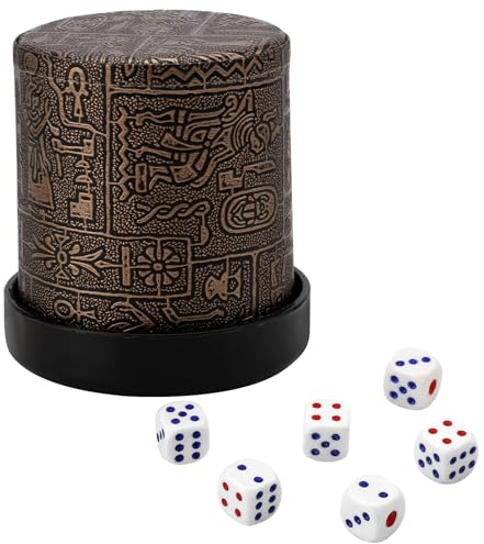 BRISKORE Hochwertiger Würfelbecher Leder, Kniffelbecher Leder Knobelbecher Leder 9 cm Würfelbecher mit Gravur, Echt Leder Würfelbecher Set mit 6 Würfeln, Mittelalterlicher Lederbecher (Dunkelbraun)